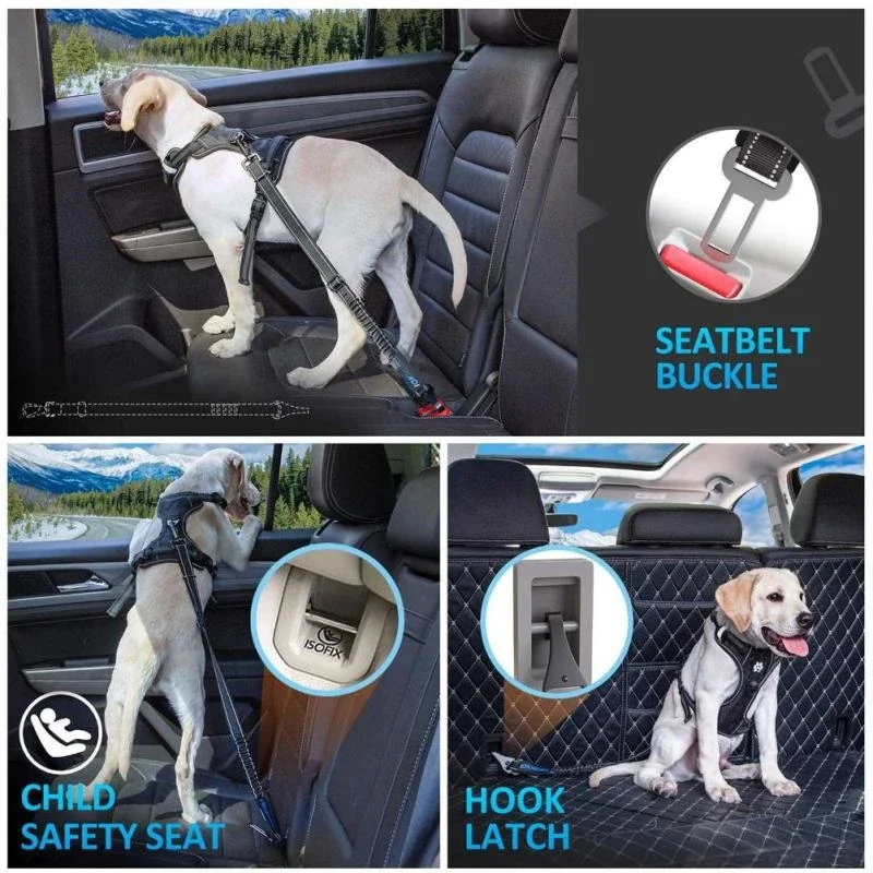 Cinto de Segurança para Cães Ajustável 56 a 76 cm com Amortecedor Elástico - Imagem 3