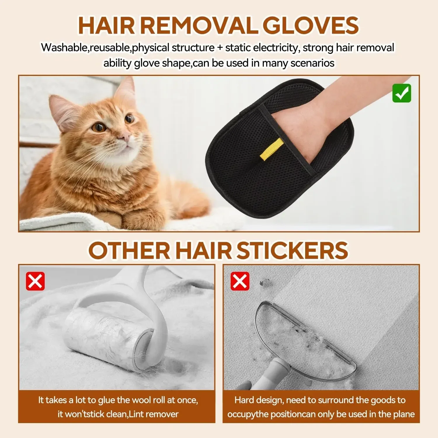 Luva Removedora de Pelos para Pets Dupla Face Reutilizável para Tapetes - Image 3