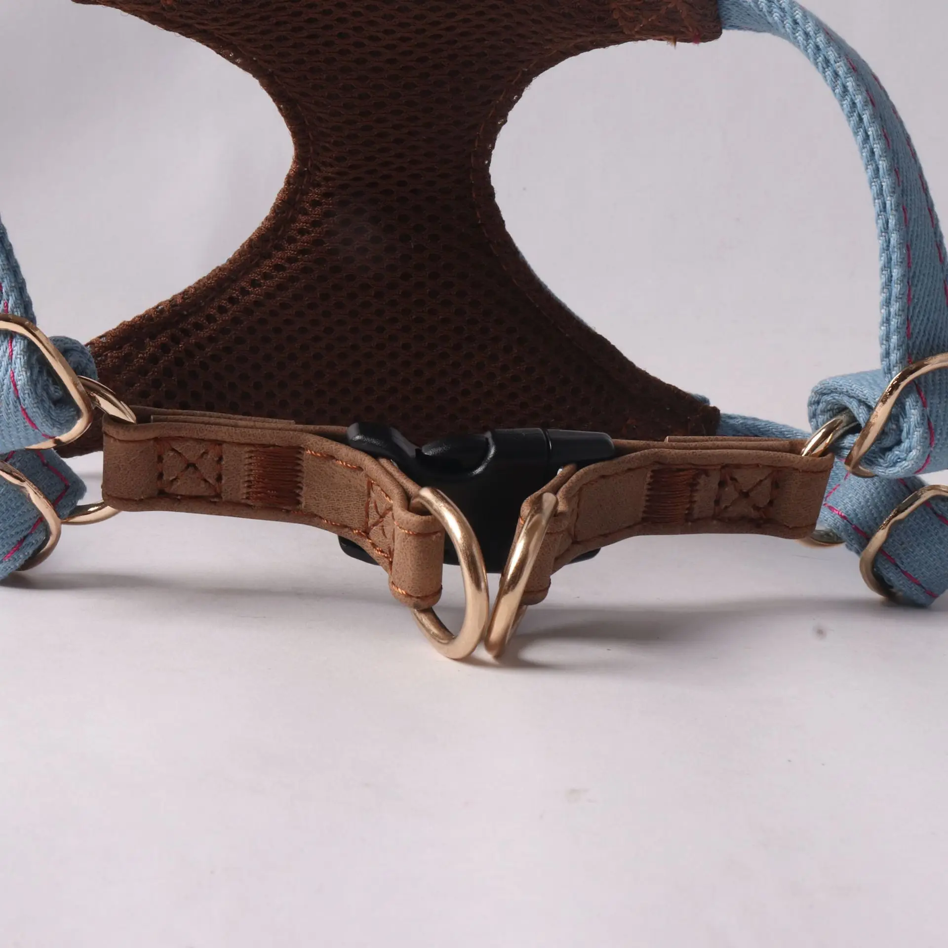Conjunto Peitoral e Coleira para Cães Pequenos Jeans Algodão Ajustável - Image 4