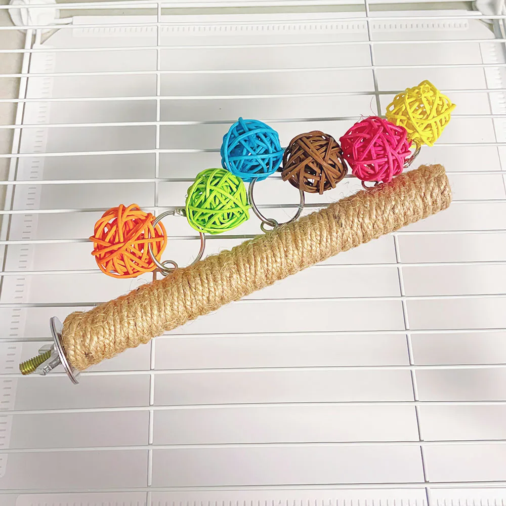 Poleiro de Juta com Bola para Pássaros, Brinquedo para Gaiola, Tamanho Pequeno - Image 4