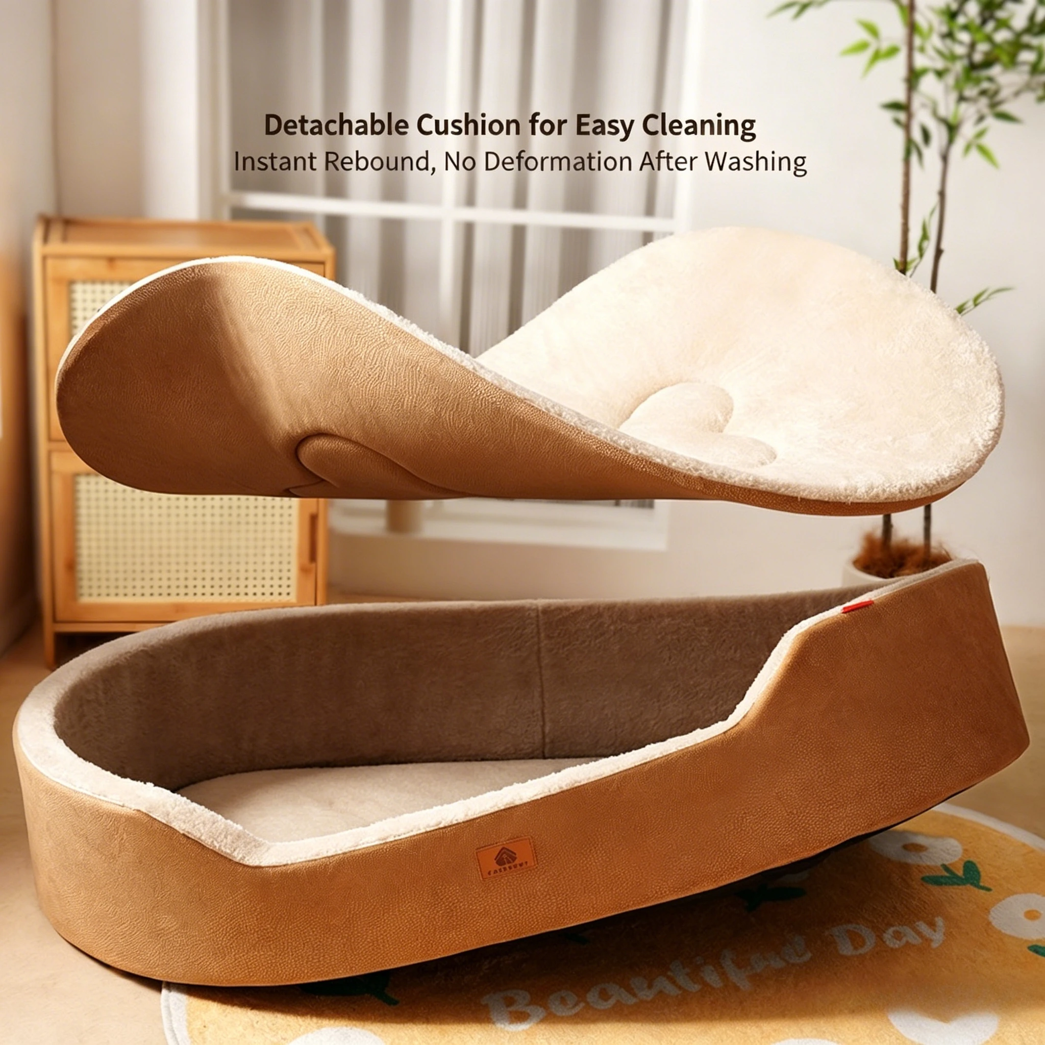 Cama para Cães de Porte Médio em Couro Lichia com Almofada Removível - Image 3