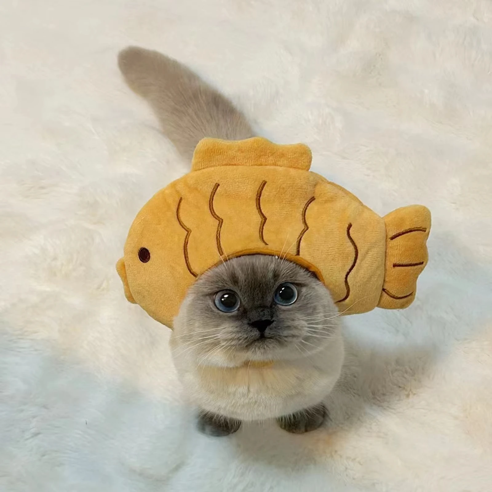 Chapéu de Gato de Pelúcia em Formato de Peixe Fofo para Fotos - Imagem 3
