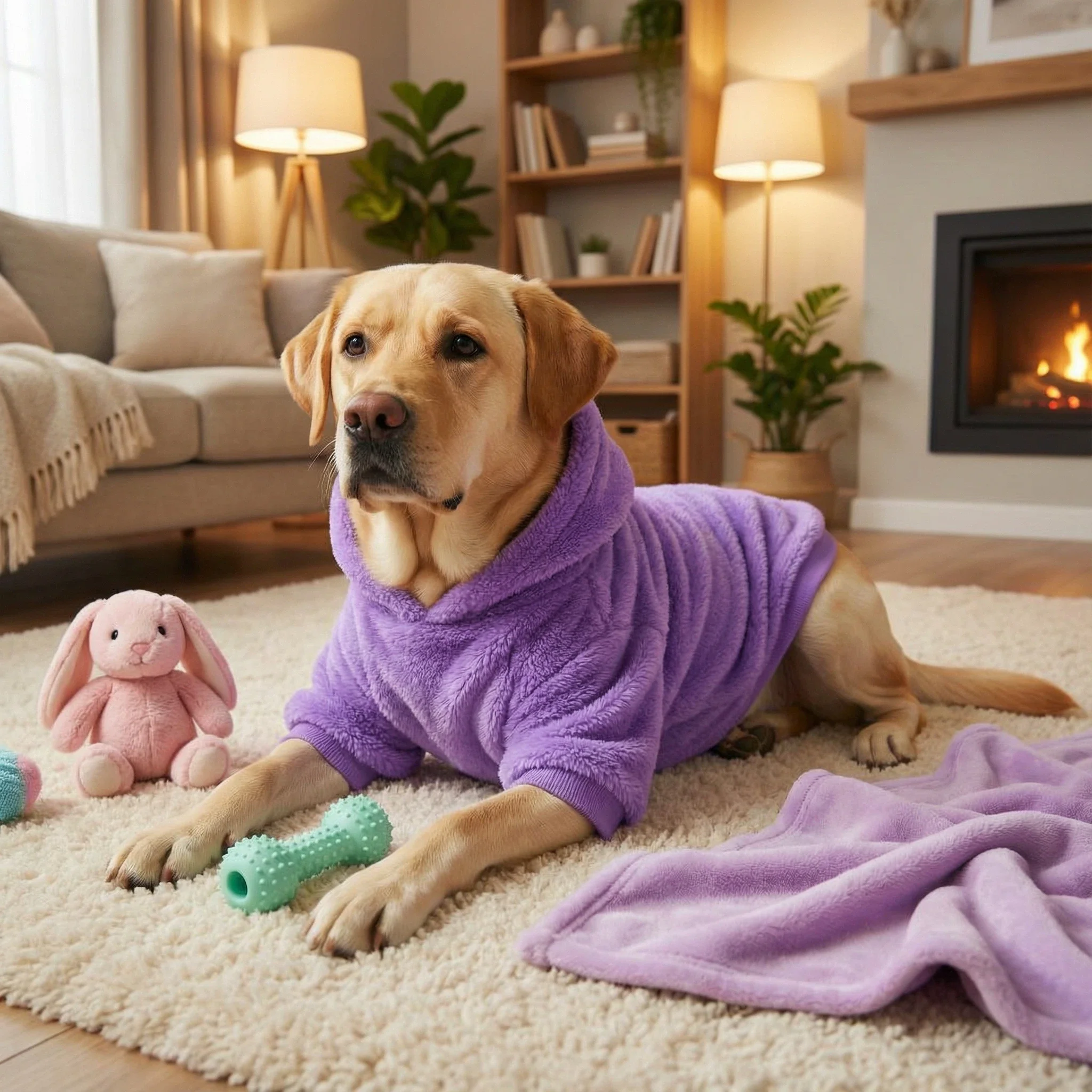 Casaco de Lã com Capuz para Cães Médios e Grandes de Pelúcia Quente - Imagem 3