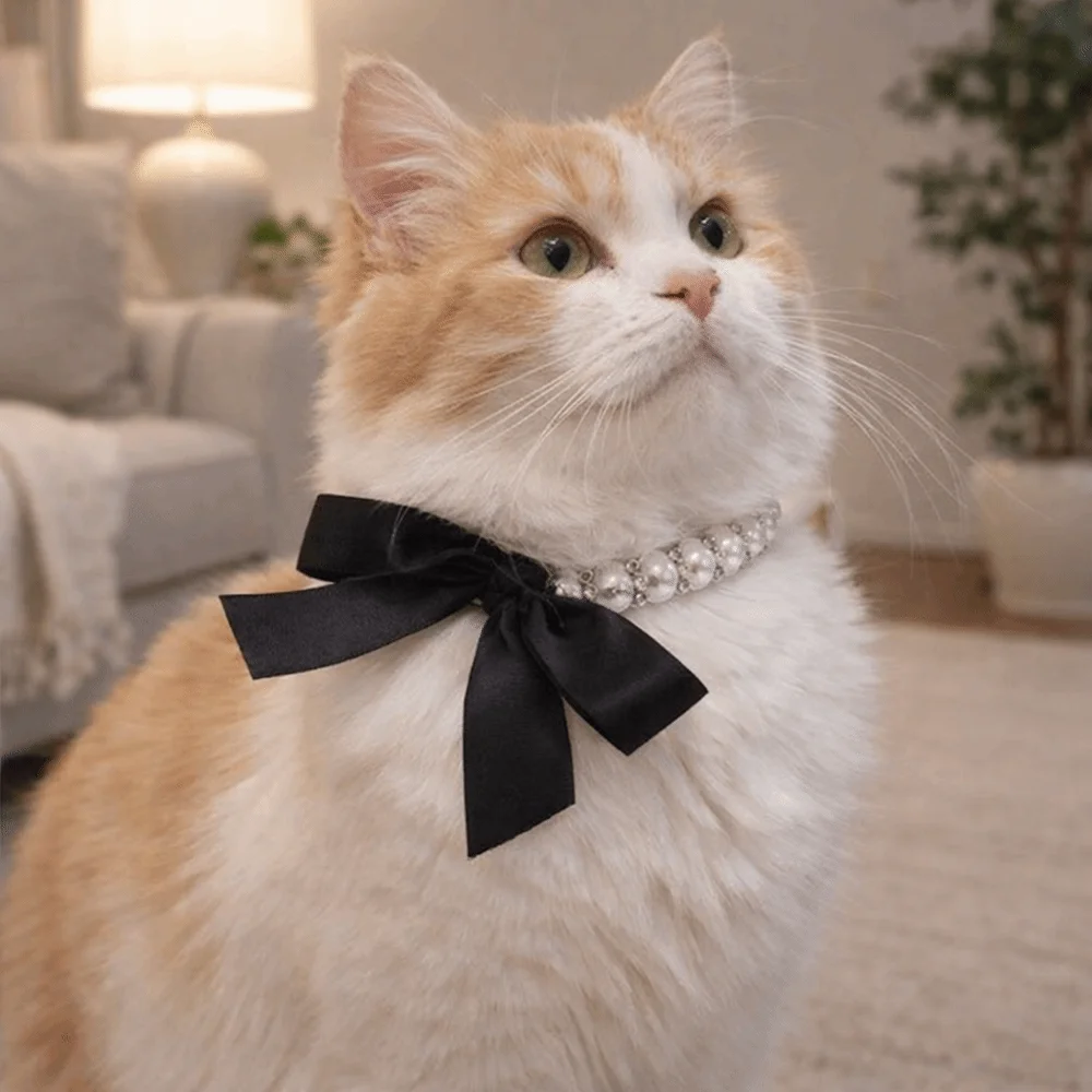 Coleira para Gatos com Pérolas Simuladas e Laço Ajustável - Image 4