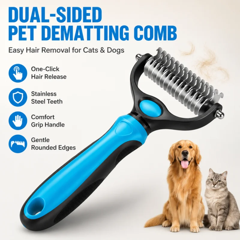 escova desembaraçadora 2 em 1 para cães e gatos