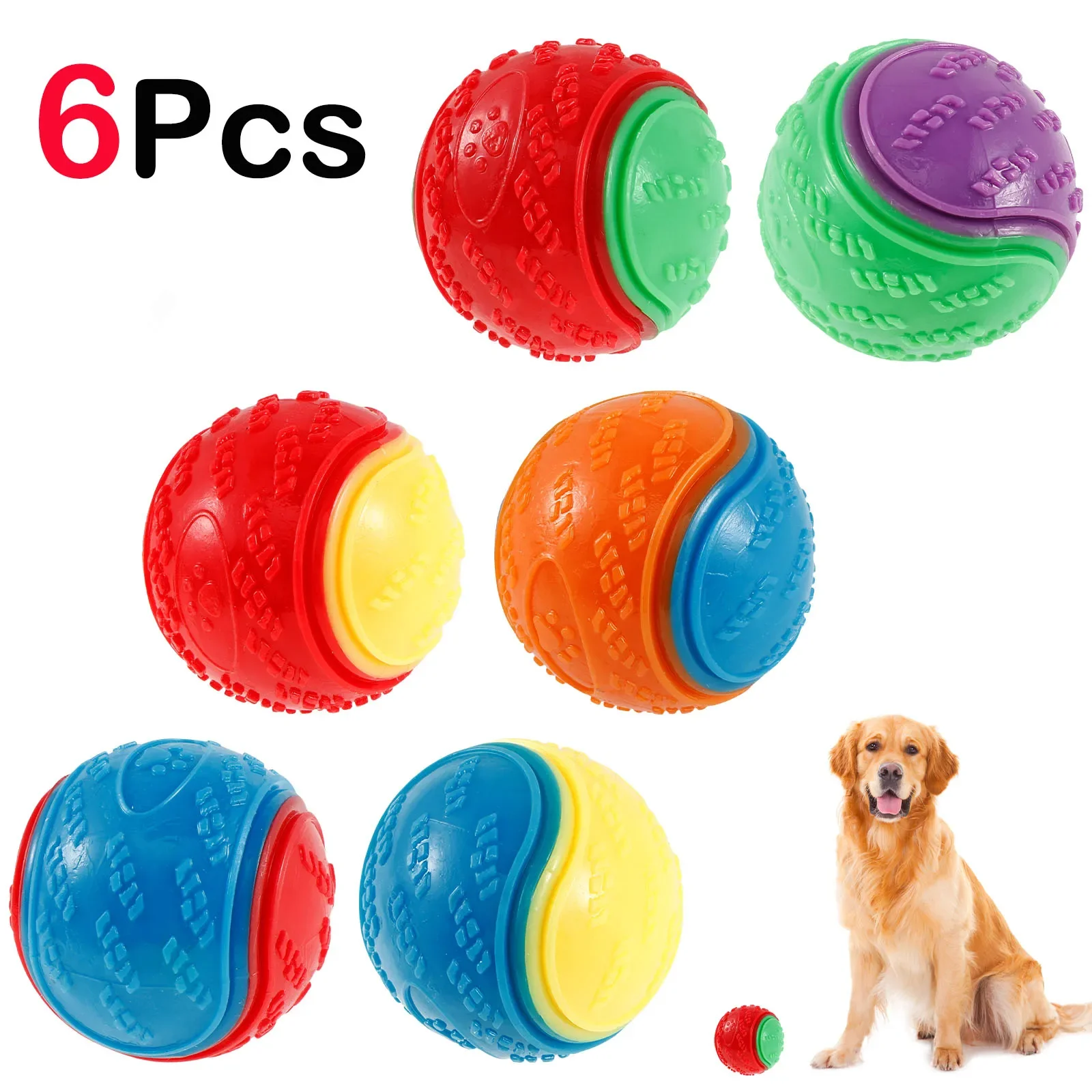 Bolas de Brinquedo para Cães Squeaky TPR 6 Peças para Morder - Imagem 2