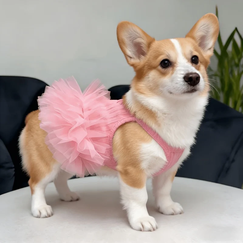Vestido Rosa para Cães e Gatos Pequenos com Saia Bufante Lavável - Imagem 3