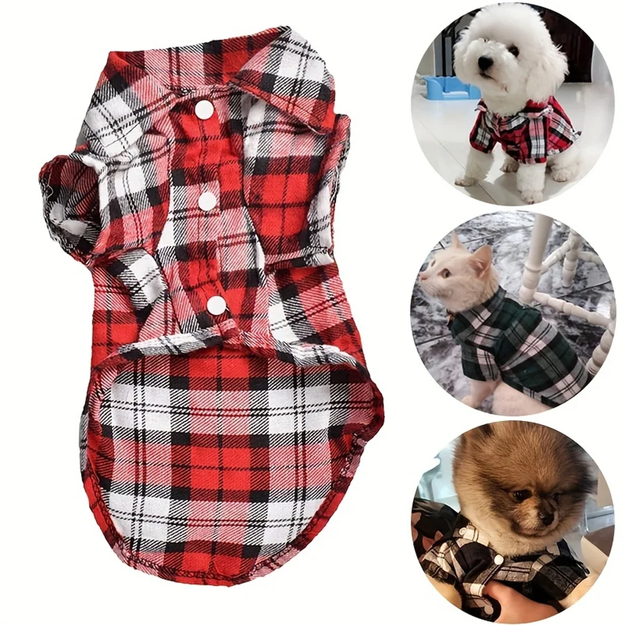 casaco camisa xadrez para cães e gatos pequenos