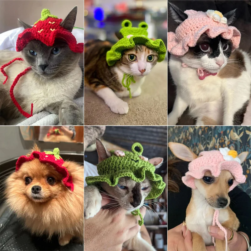 Chapéu de Gato e Cão de Tricô Elástico para Fotos e Festas - Imagem 2