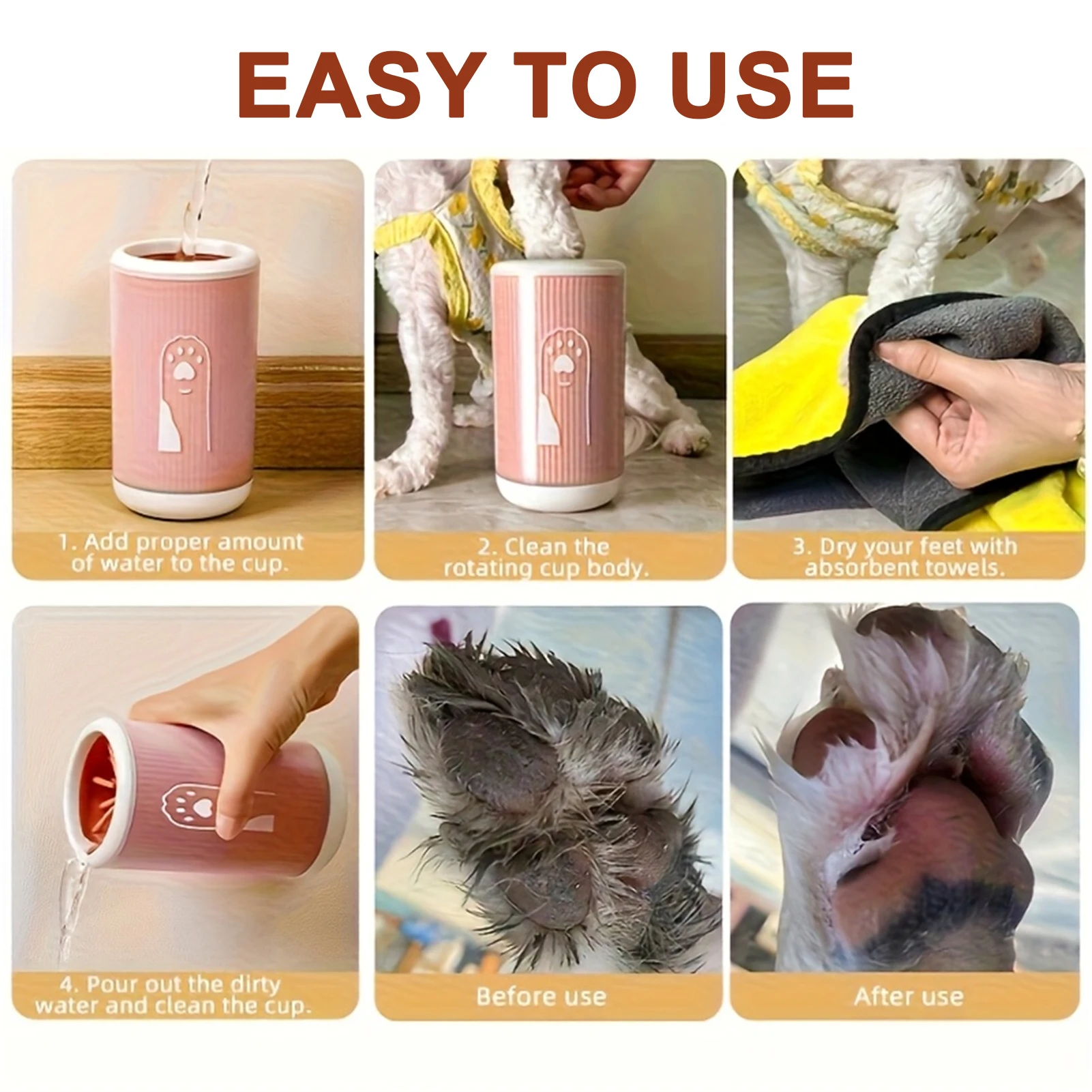 Copo Limpador de Patas para Cães e Gatos de Plástico Portátil - Imagem 6