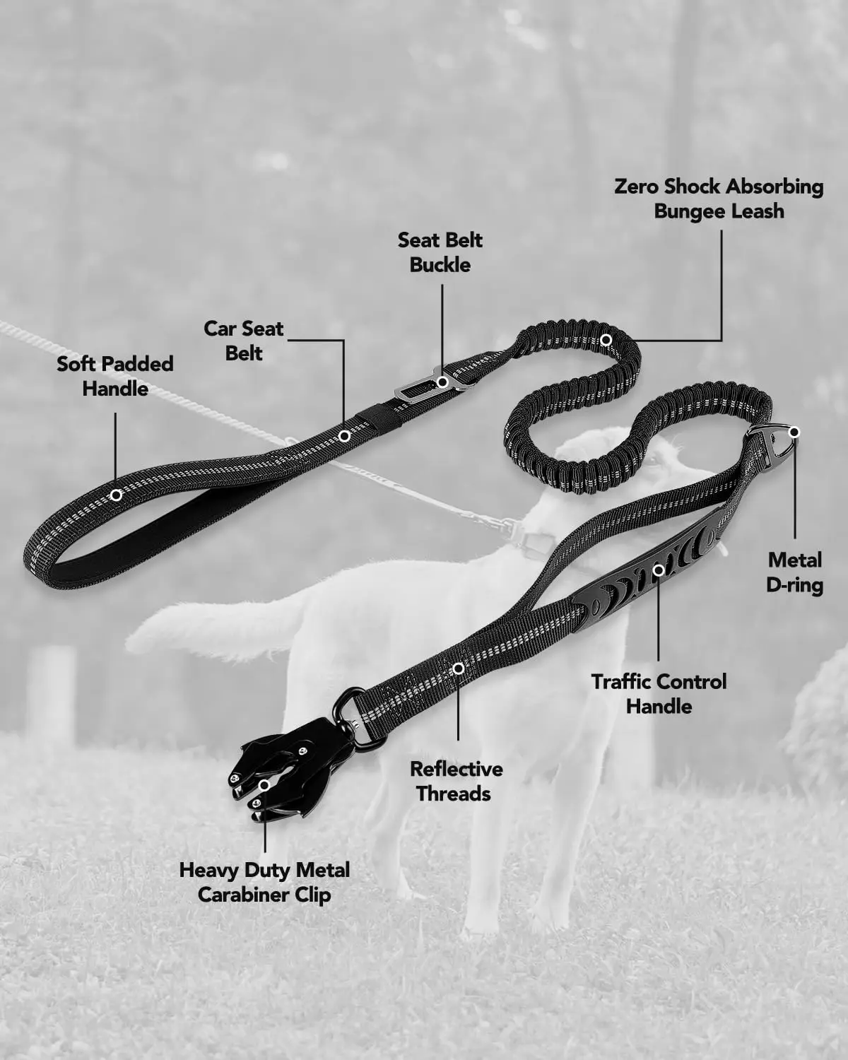 Trela Tática para Cães com Absorção de Choque e 2 Alças - Imagem 3