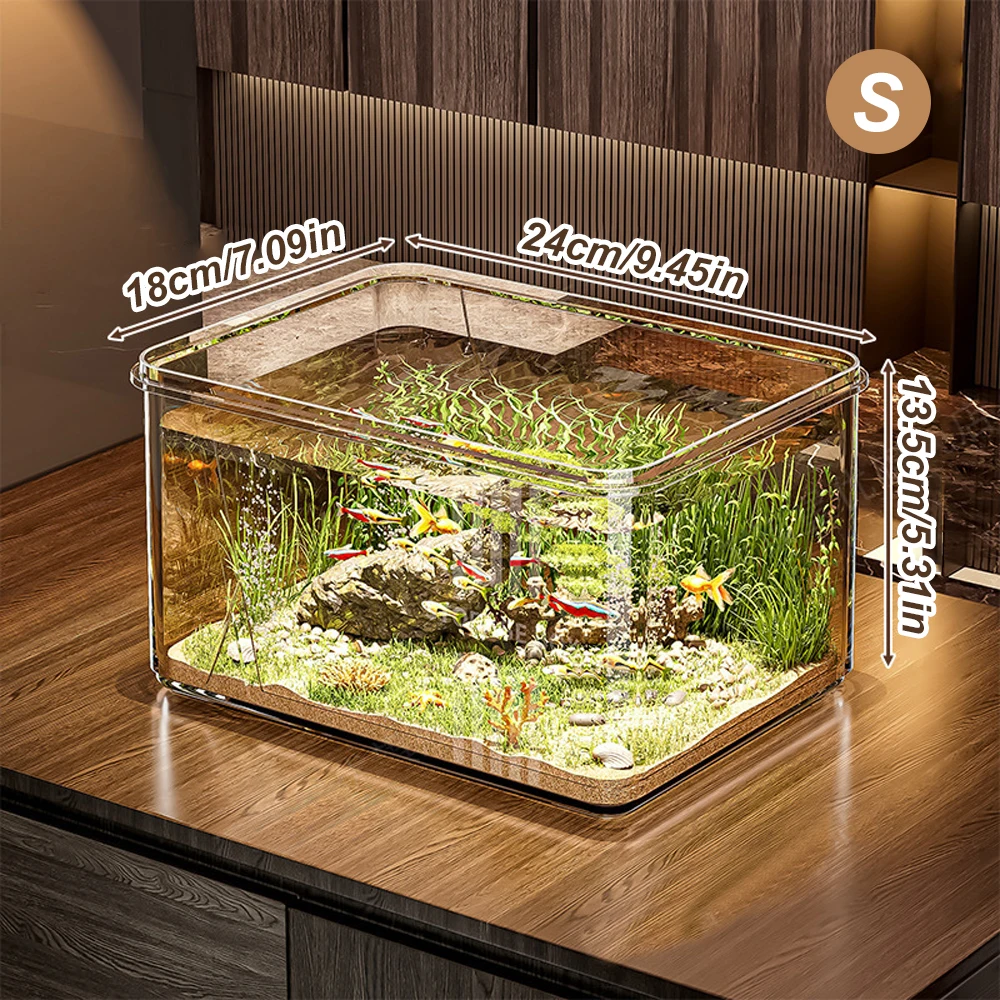 Aquário Retangular Transparente para Mesa com Base Branca - Imagem 6