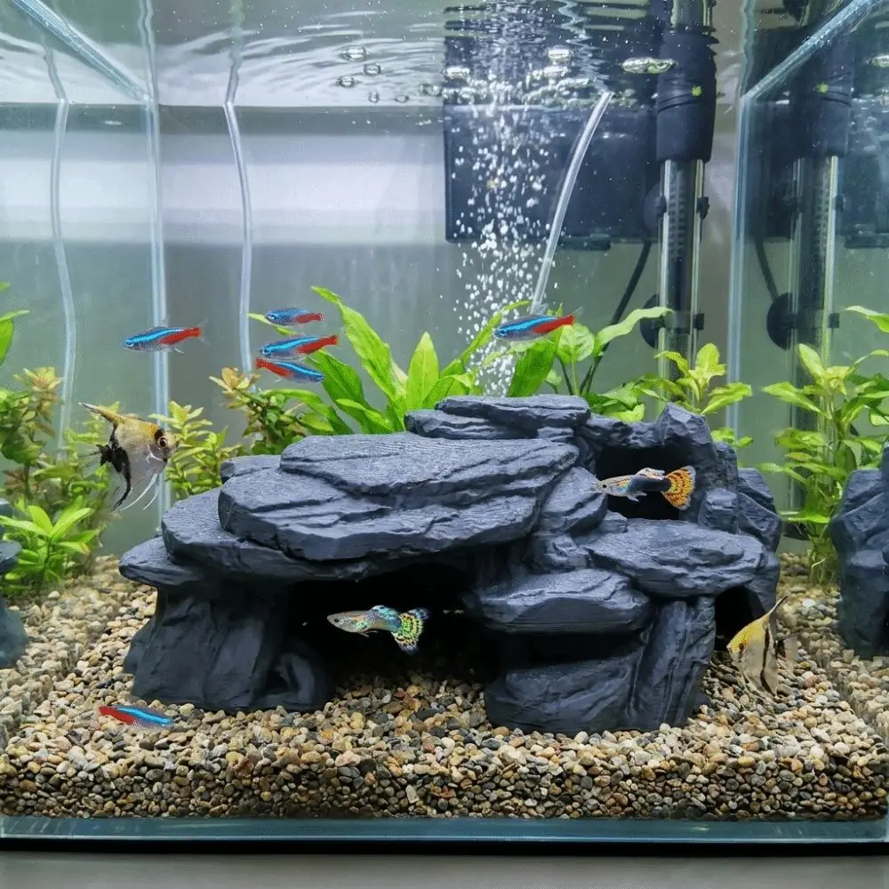 Ornamento de Rocha para Aquário com Abrigo para Peixes e Camarões 16 x 6 cm - Imagem 2