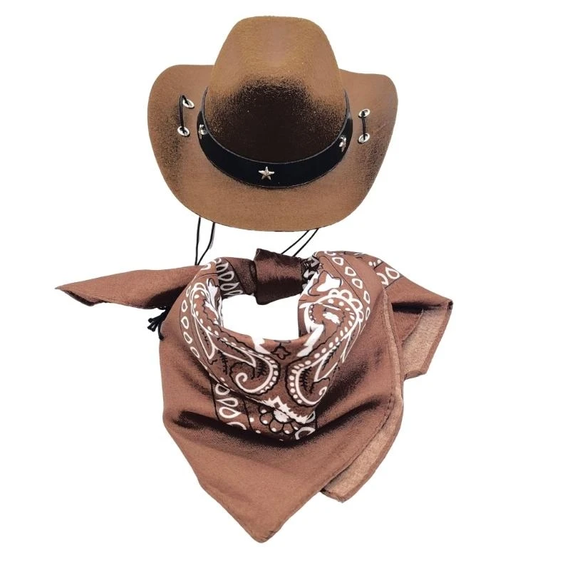 chapéu de cowboy para cães com bandana