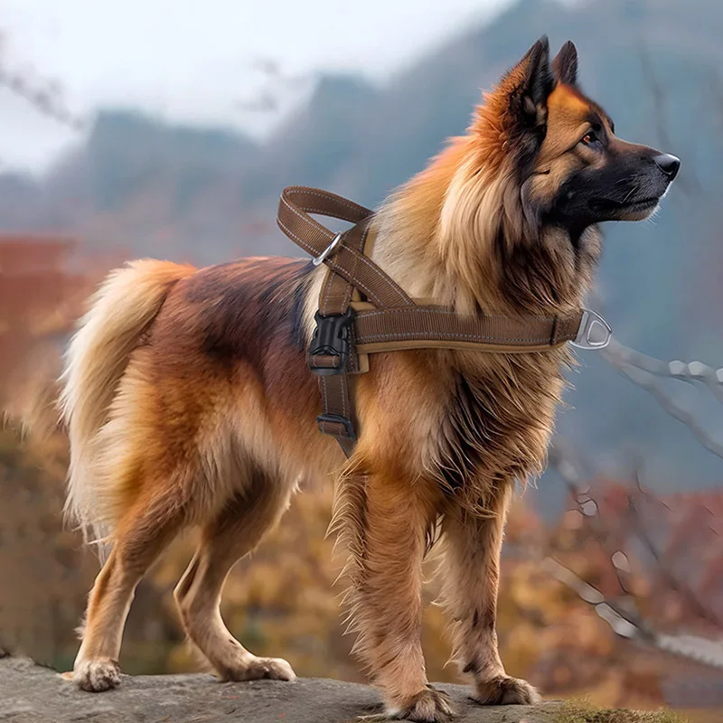 Arnês Tático para Cães Grandes Ajustável Anti-Fuga Café - Imagem 2