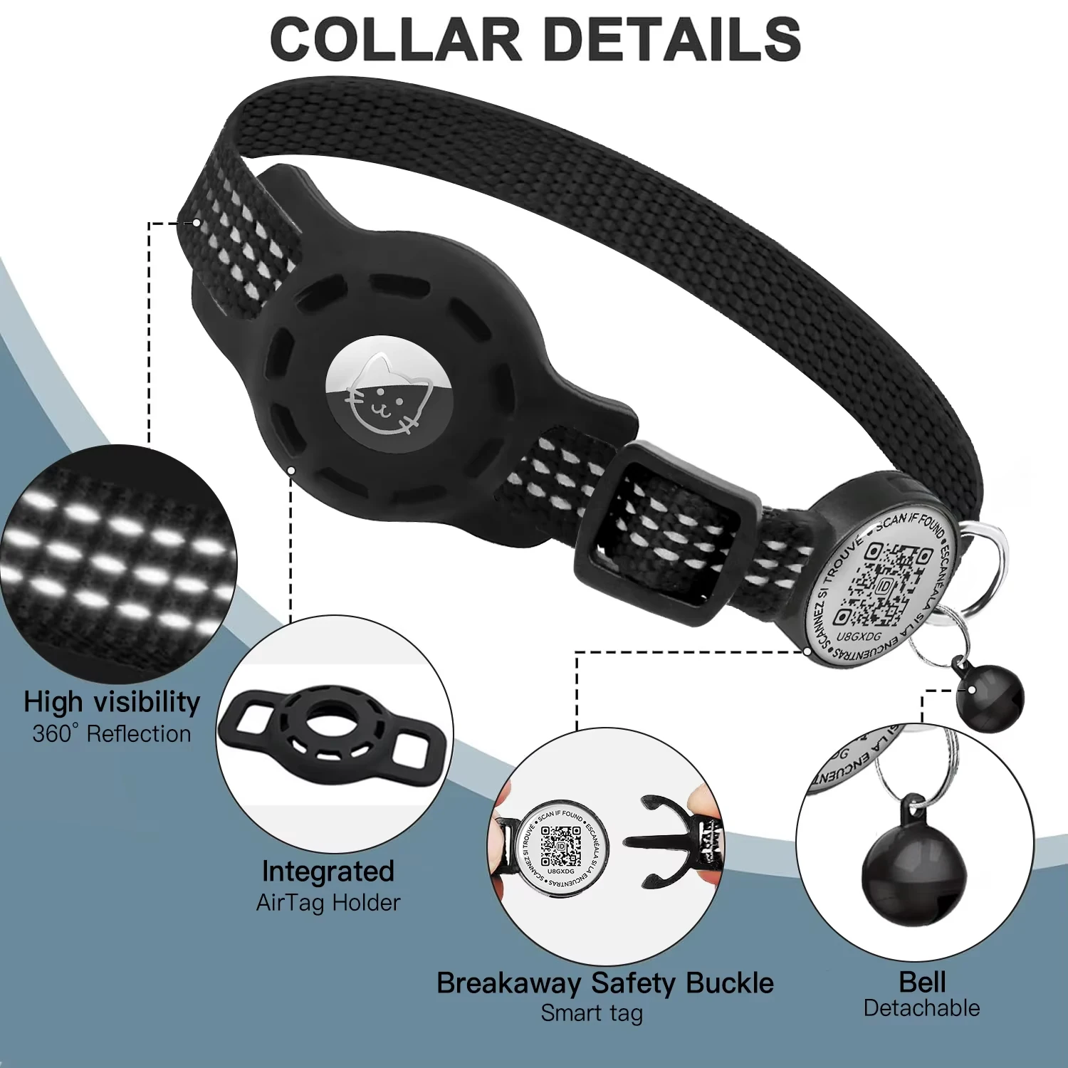 Coleira para Gatos com Suporte AirTag e QR Code Refletiva - Imagem 3