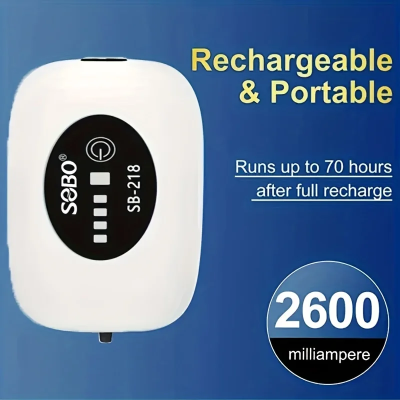Bomba de Oxigênio para Aquário Recarregável USB 4800mAh com Gancho - Imagem 4