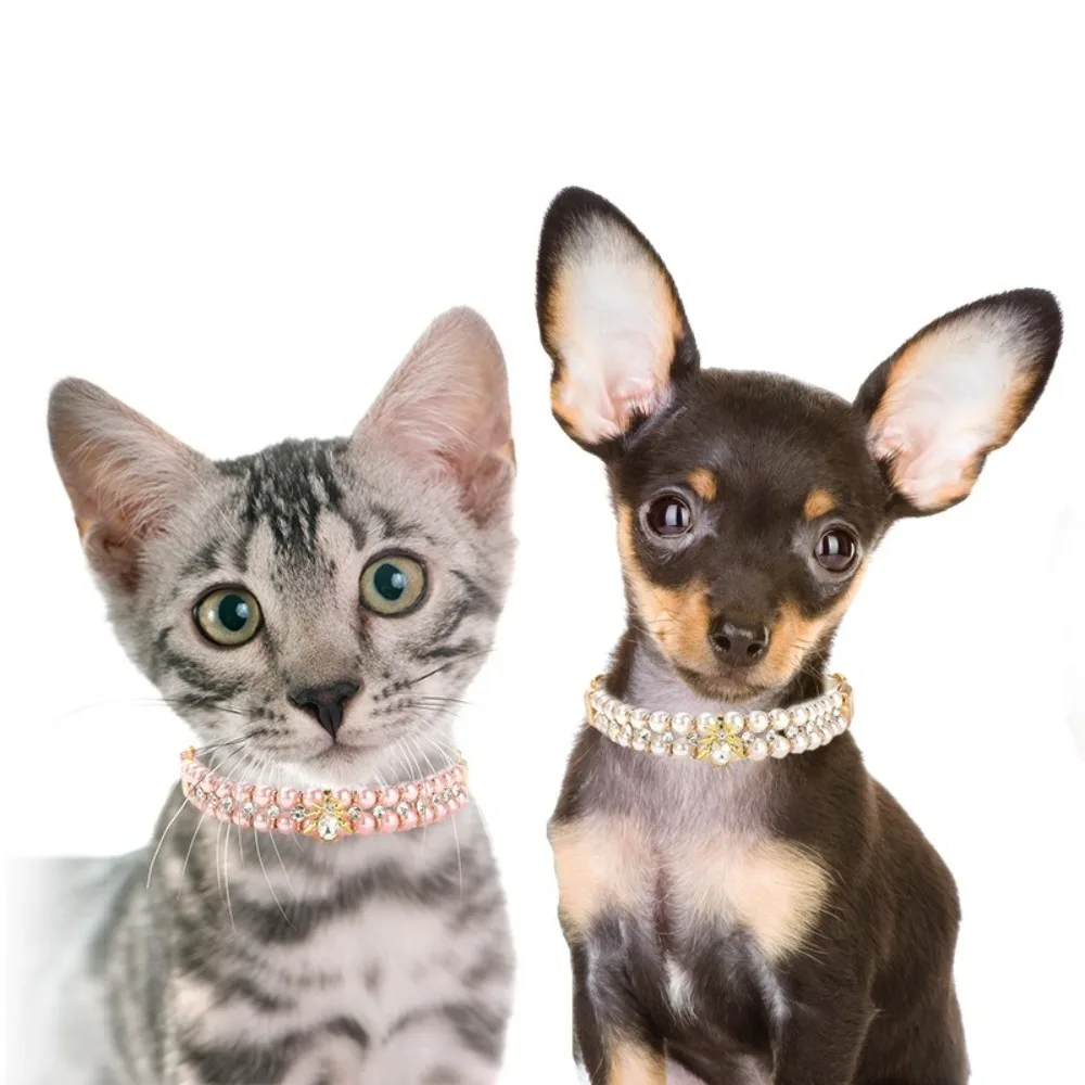 Coleira de Pérolas para Cães e Gatos Pequenos de PU Ajustável - Imagem 4