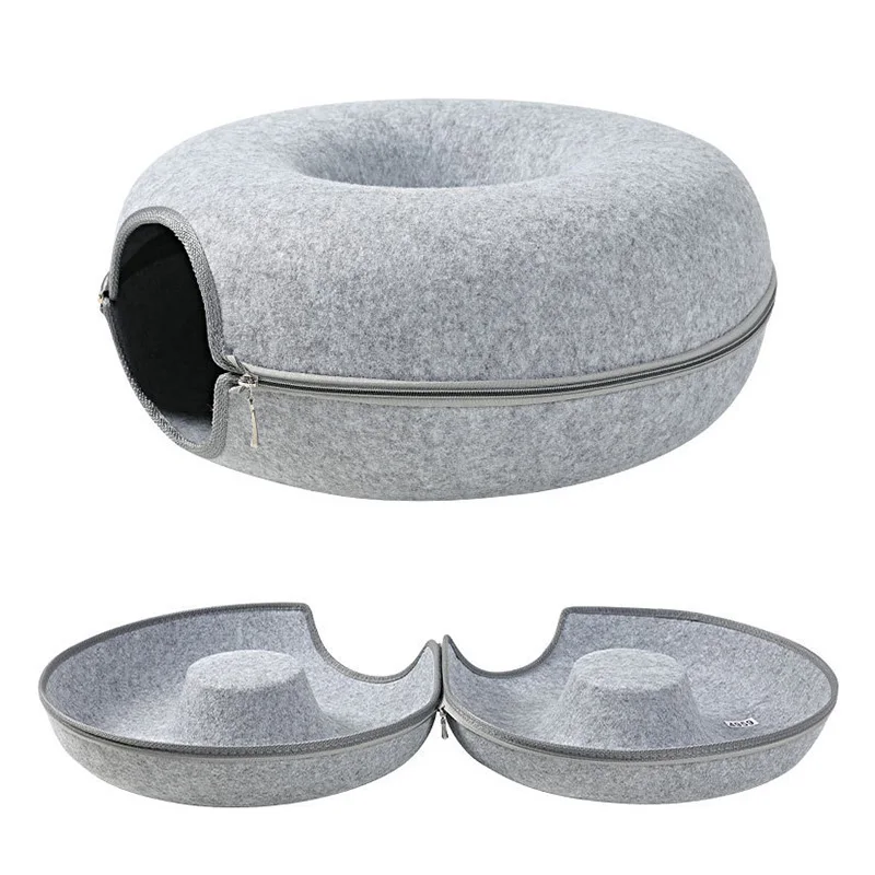 Cama Donut para Gatos de Feltro Cinza 50 cm com Zíper - Imagem 5