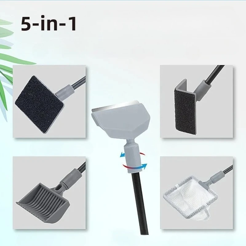 Kit Limpeza Aquário 5 em 1 com Raspador, Rede e Esponja - Imagem 2