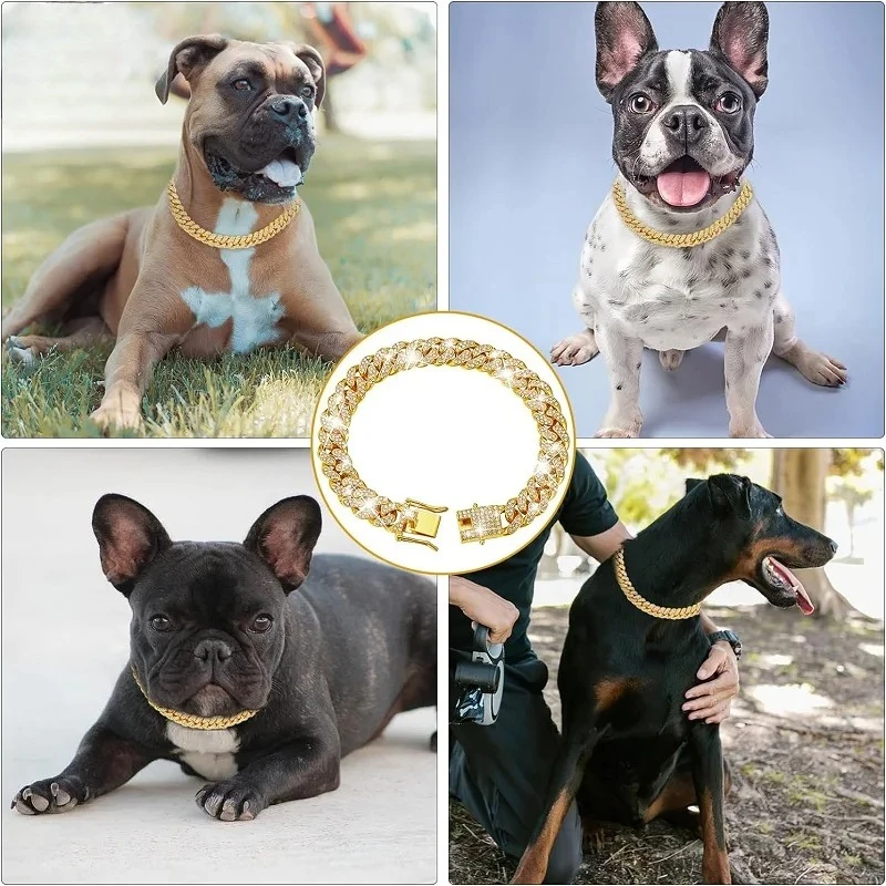 Coleira de Corrente para Cães e Gatos de Liga de Cobre Dourada - Image 4