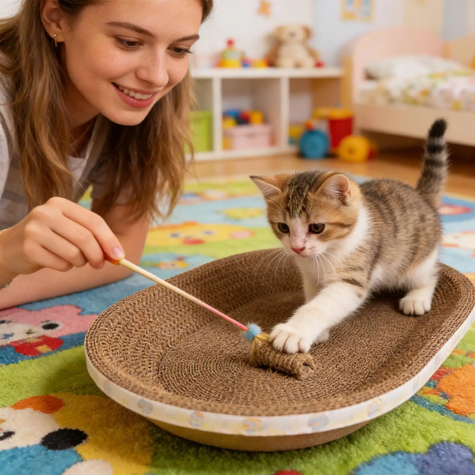 Arranhador de Papelão para Gatos Oval com Cama Integrada - Imagem 4