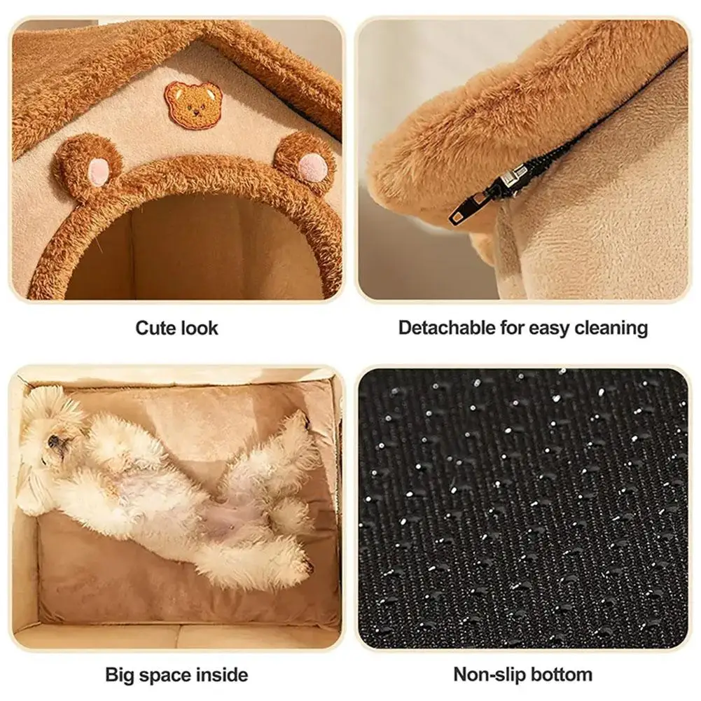 Casinha Toca para Gatos e Cães Pequenos de Pelúcia com Almofada Removível - Imagem 6