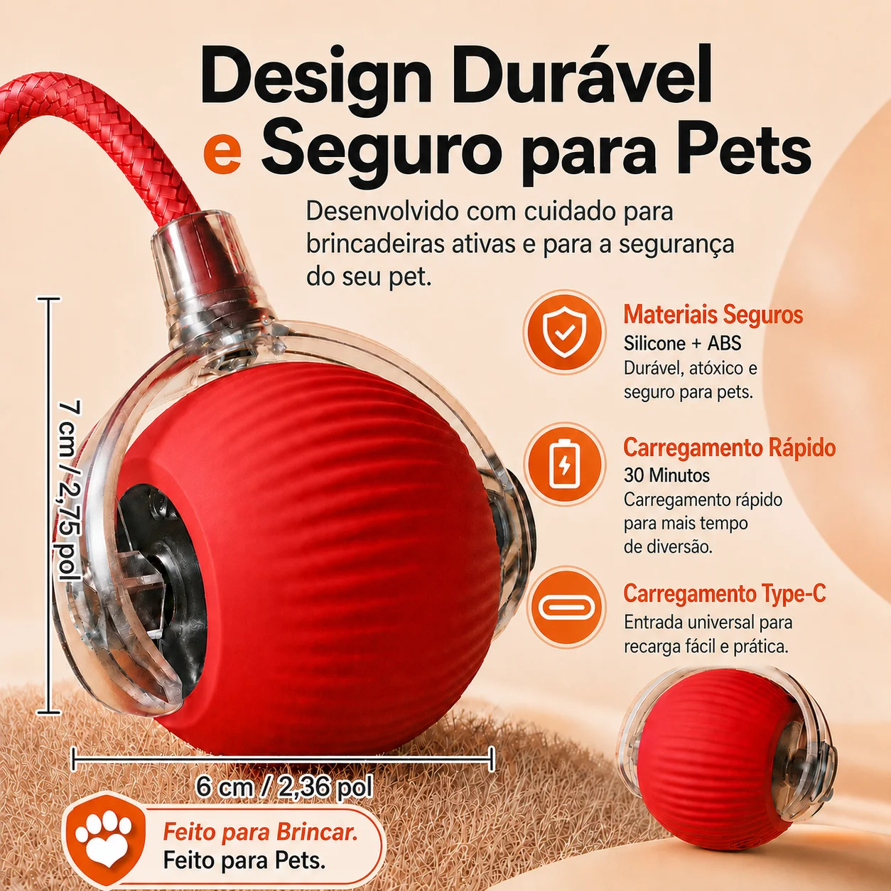 Brinquedo Interativo para Cães com Rolamento Automático Recarregável USB - Imagem 3