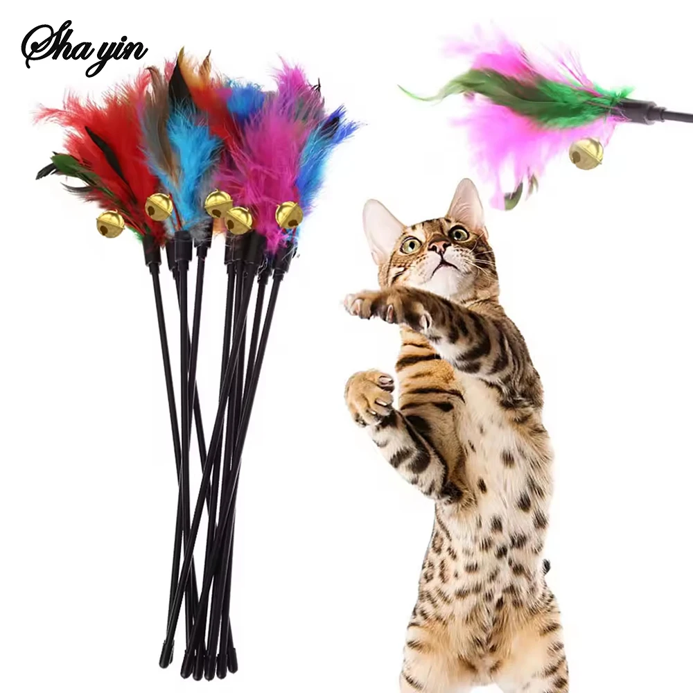 Varinha Interativa para Gatos com Pena Colorida e Sino, 5 Peças - Imagem 5