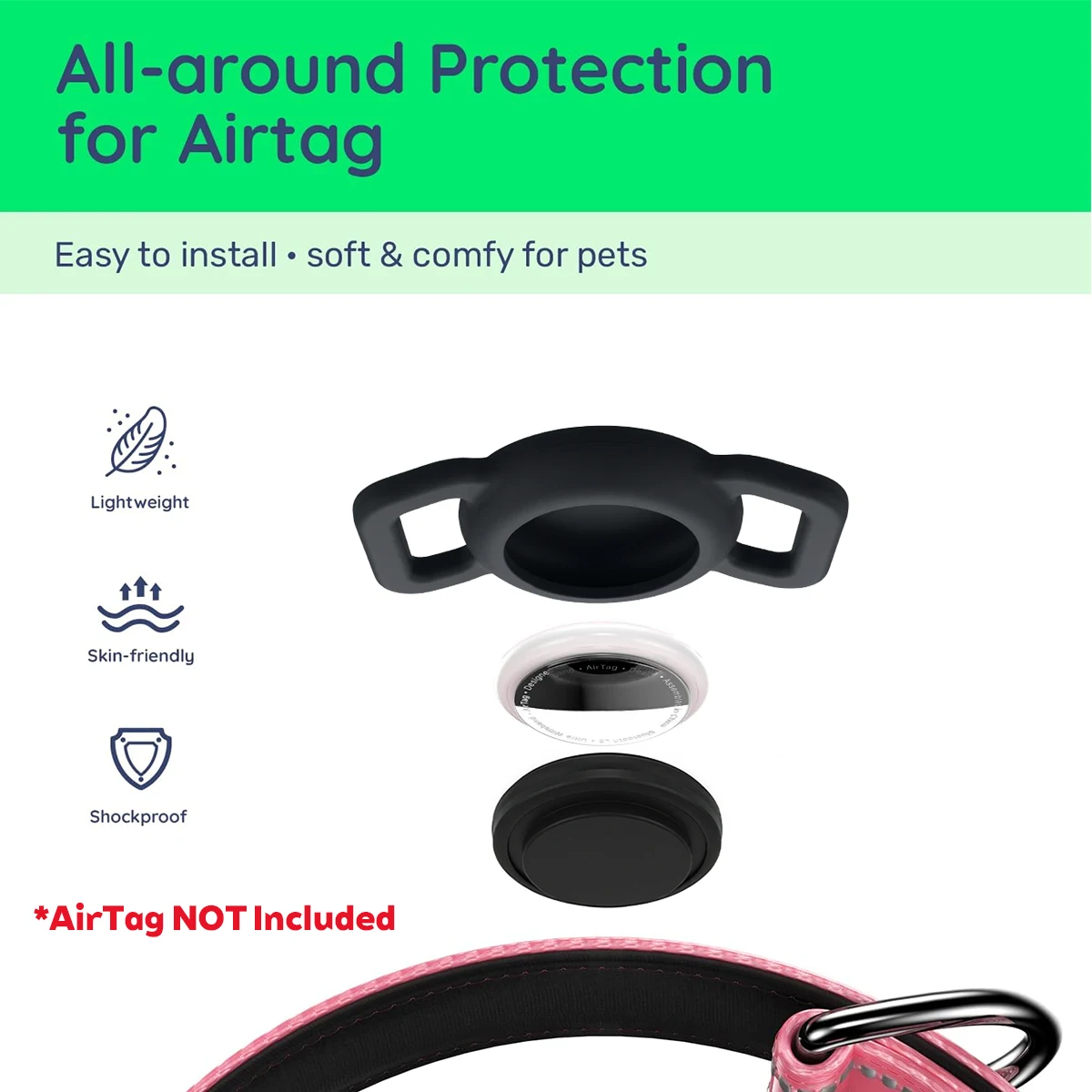 Coleira Refletiva para Cães com Suporte para AirTag, Impermeável - Imagem 2