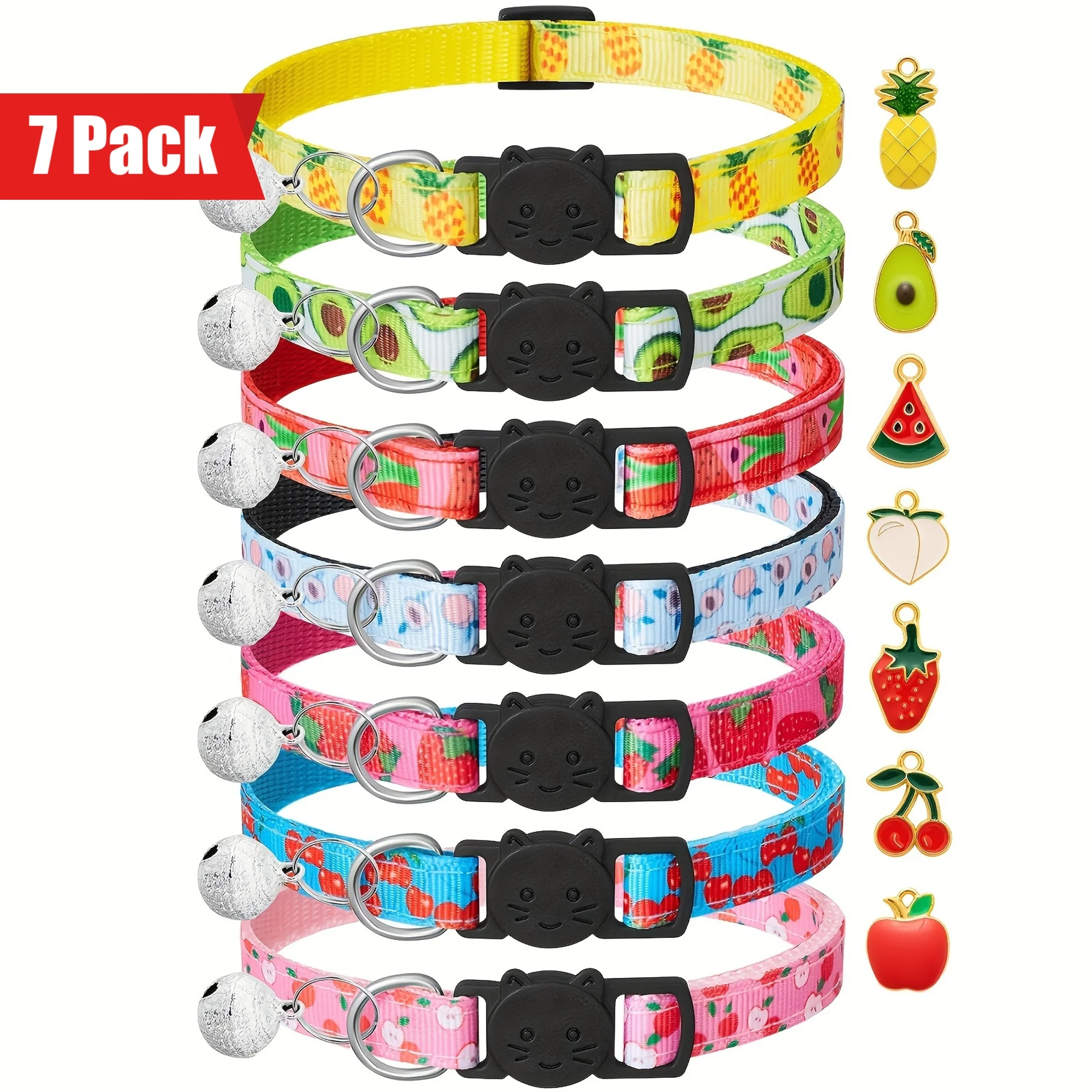 Coleira para Gatos com Estampa de Frutas 19-32 cm Ajustável Kit com 7 - Imagem 4