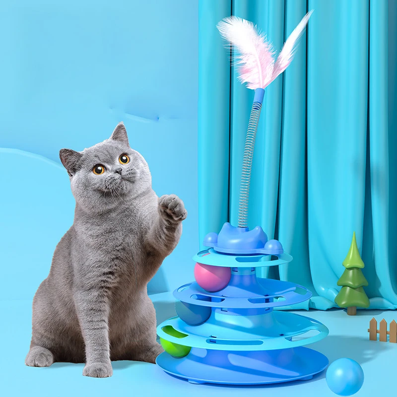 Torre de Brinquedo para Gatos com Bolas e Penas Coloridas - Imagem 2