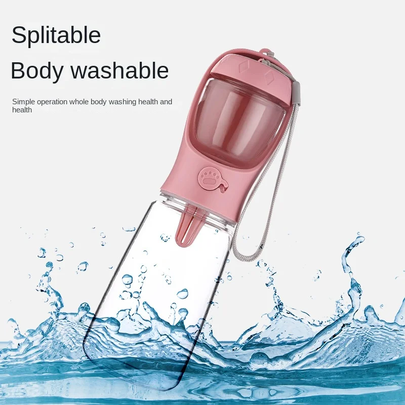 Garrafa de Água Portátil para Pets com Dispenser de Comida Rosa - Image 5