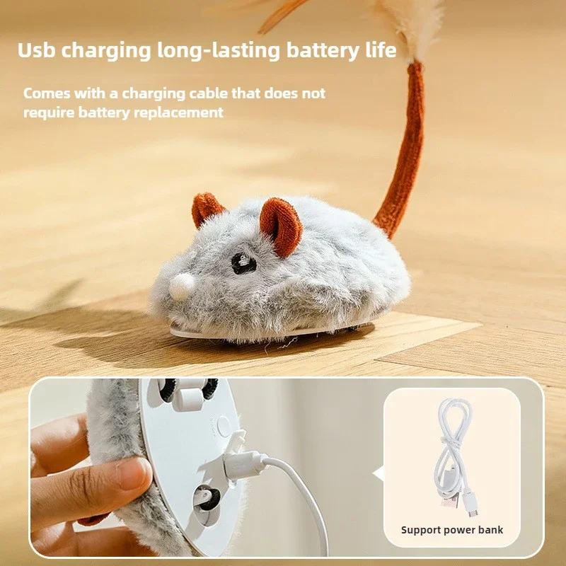 Brinquedo para Gatos Rato Elétrico Cinza Recarregável USB Interativo - Imagem 4