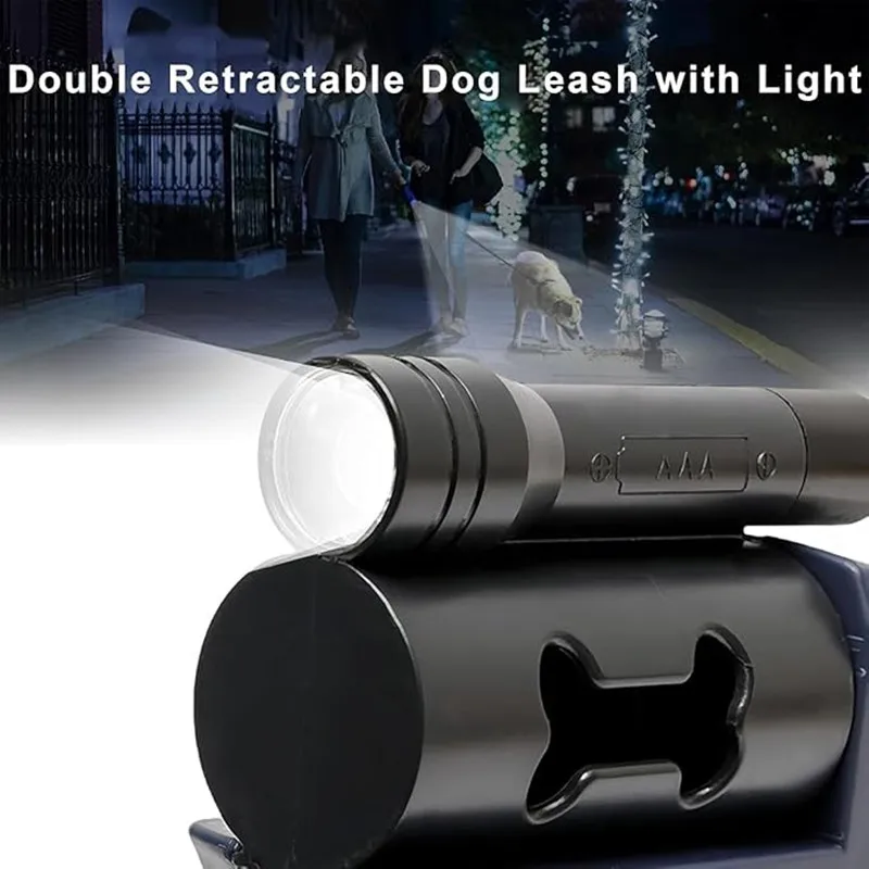 Guia Dupla para Cães Retrátil 3m com LED e Giro Anti-Emaranhamento - Imagem 6