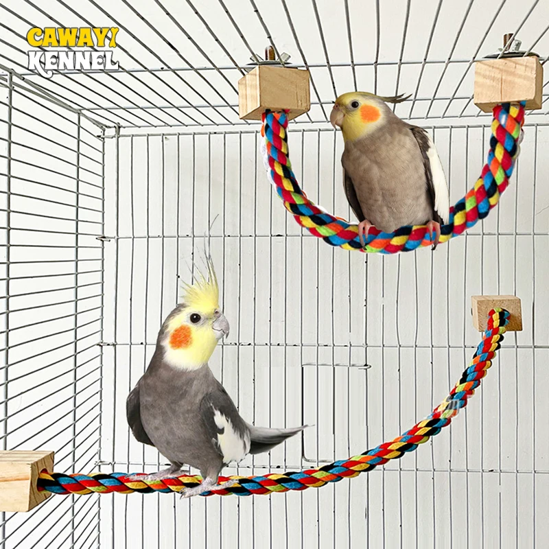 Brinquedo de Corda para Pássaros, Algodão e Madeira - Imagem 2