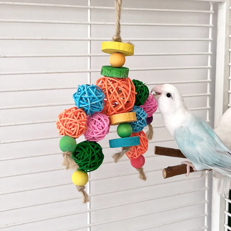 Brinquedo Bola de Rattan para Pássaros com Suporte para Gaiola - Image 6
