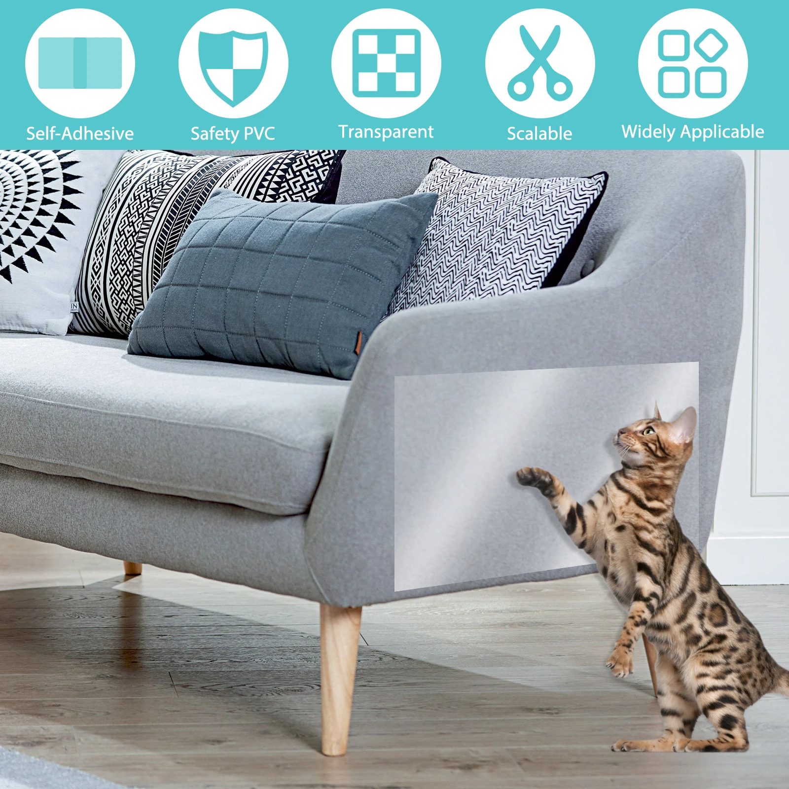 Fita Adesiva Anti-Arranhões para Gatos 45x500cm de PVC Transparente - Imagem 2