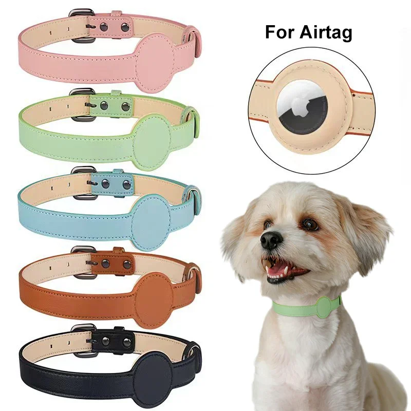 Coleira para Cães e Gatos com Suporte AirTag Ajustável em Couro Sintético - Imagem 4