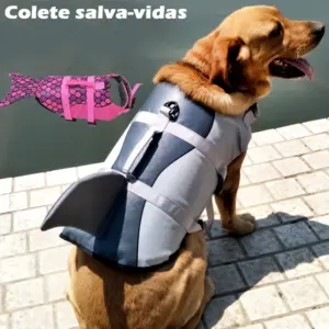 colete salva-vidas para cães com estampa tubarão