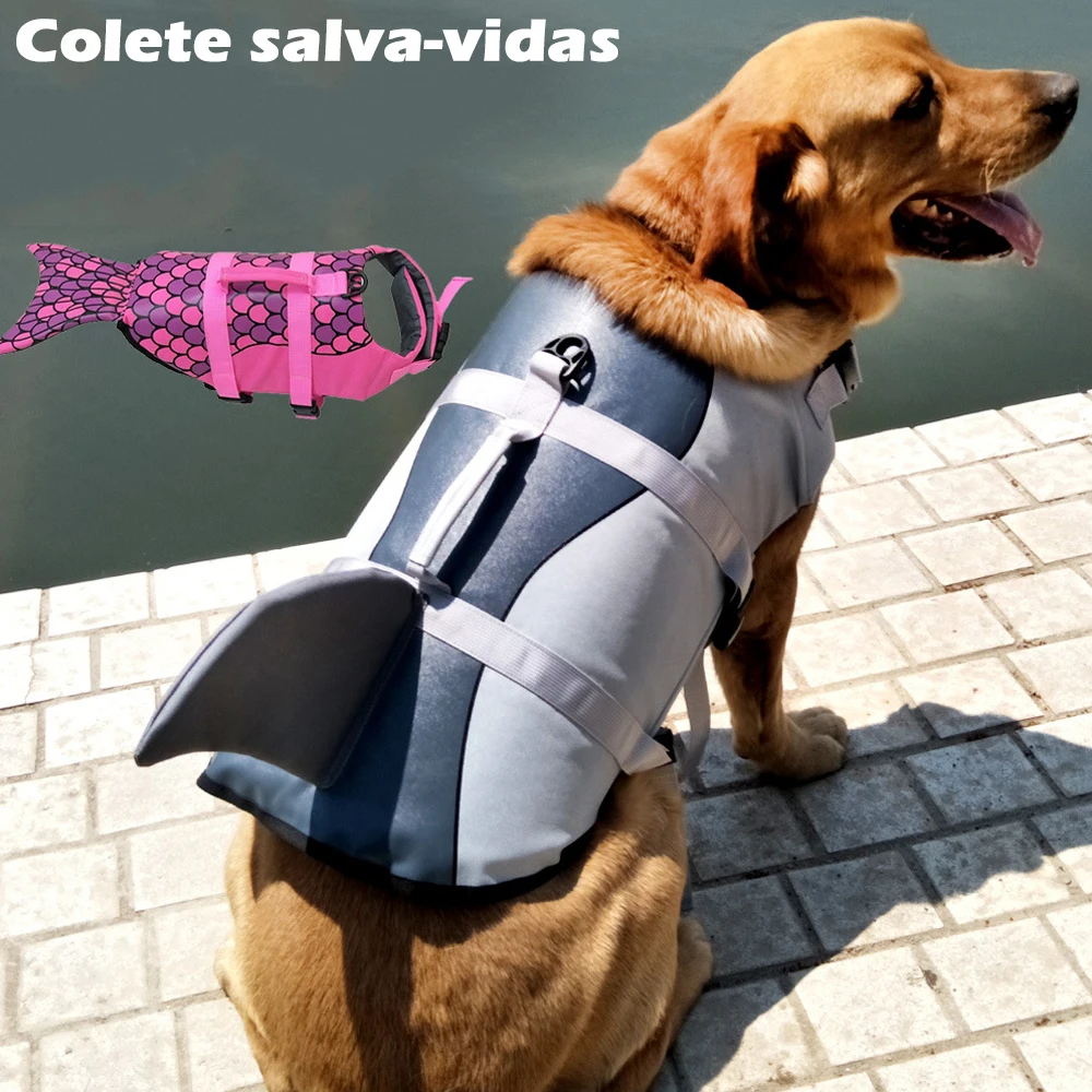colete salva-vidas para cães com estampa tubarão