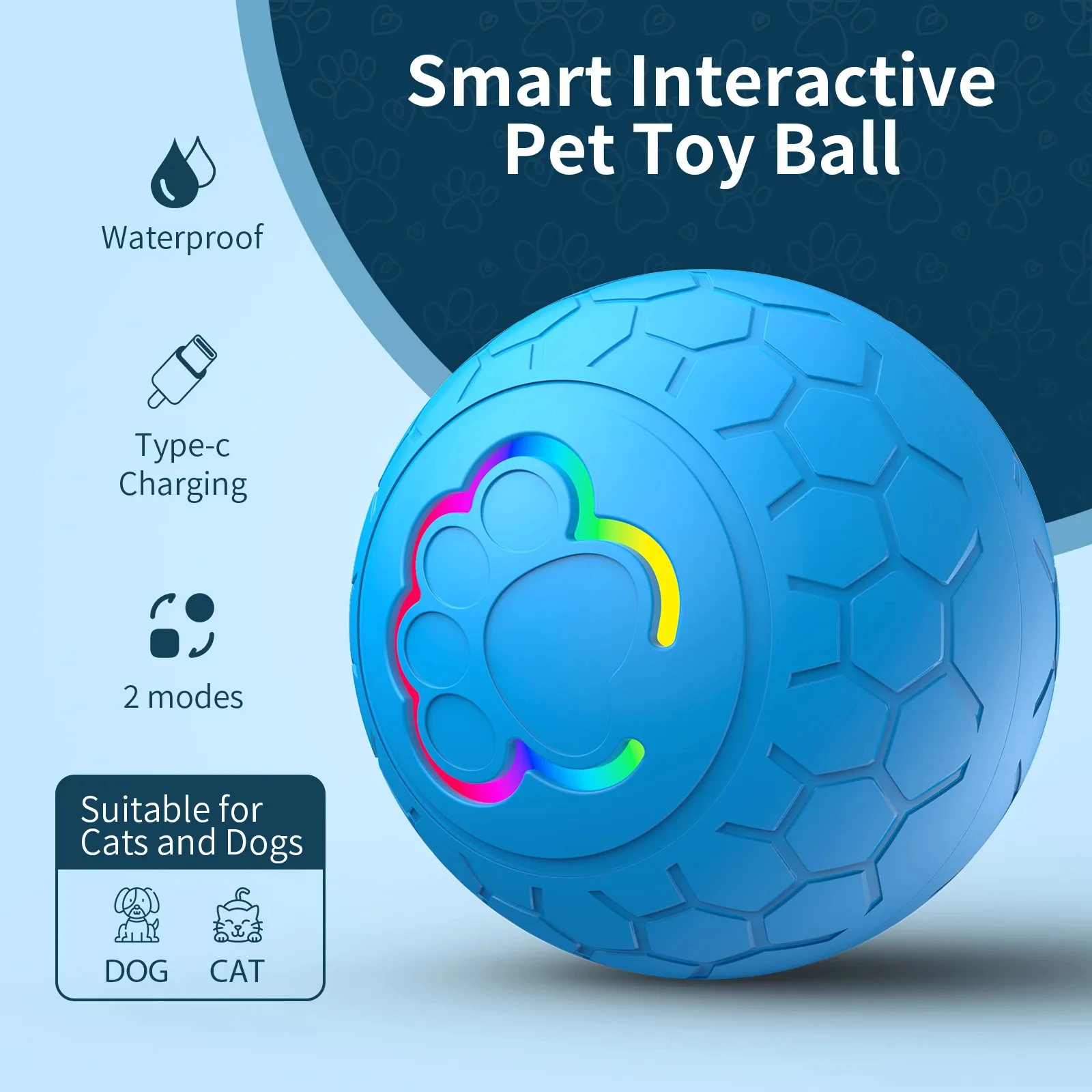 Bola Interativa para Cães e Gatos com Modos de Jogo e Luzes LED RGB - Imagem 2