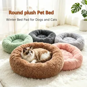 cama redonda de pelúcia lavável para cães e gatos