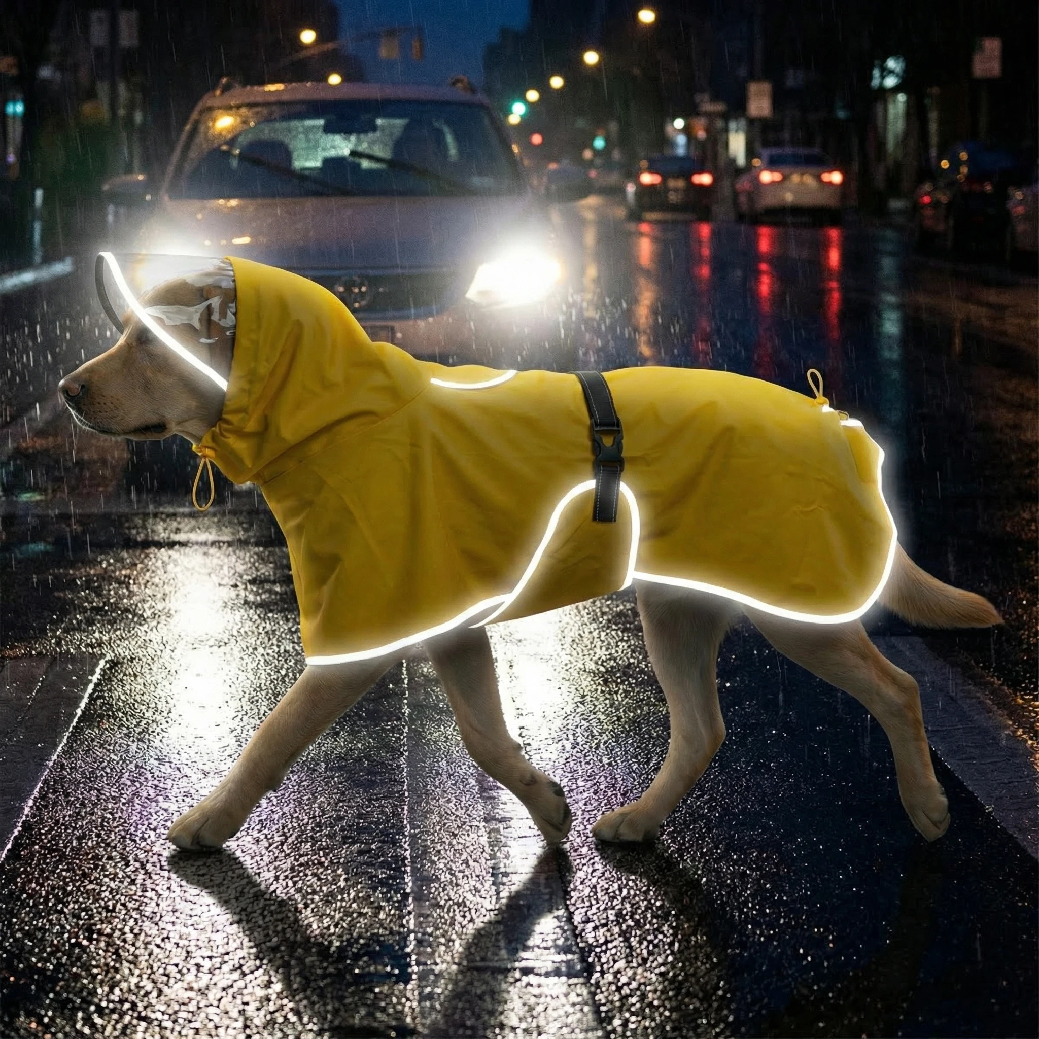 Capa de Chuva para Cães Refletiva com Capuz e À Prova de Vento - Imagem 5