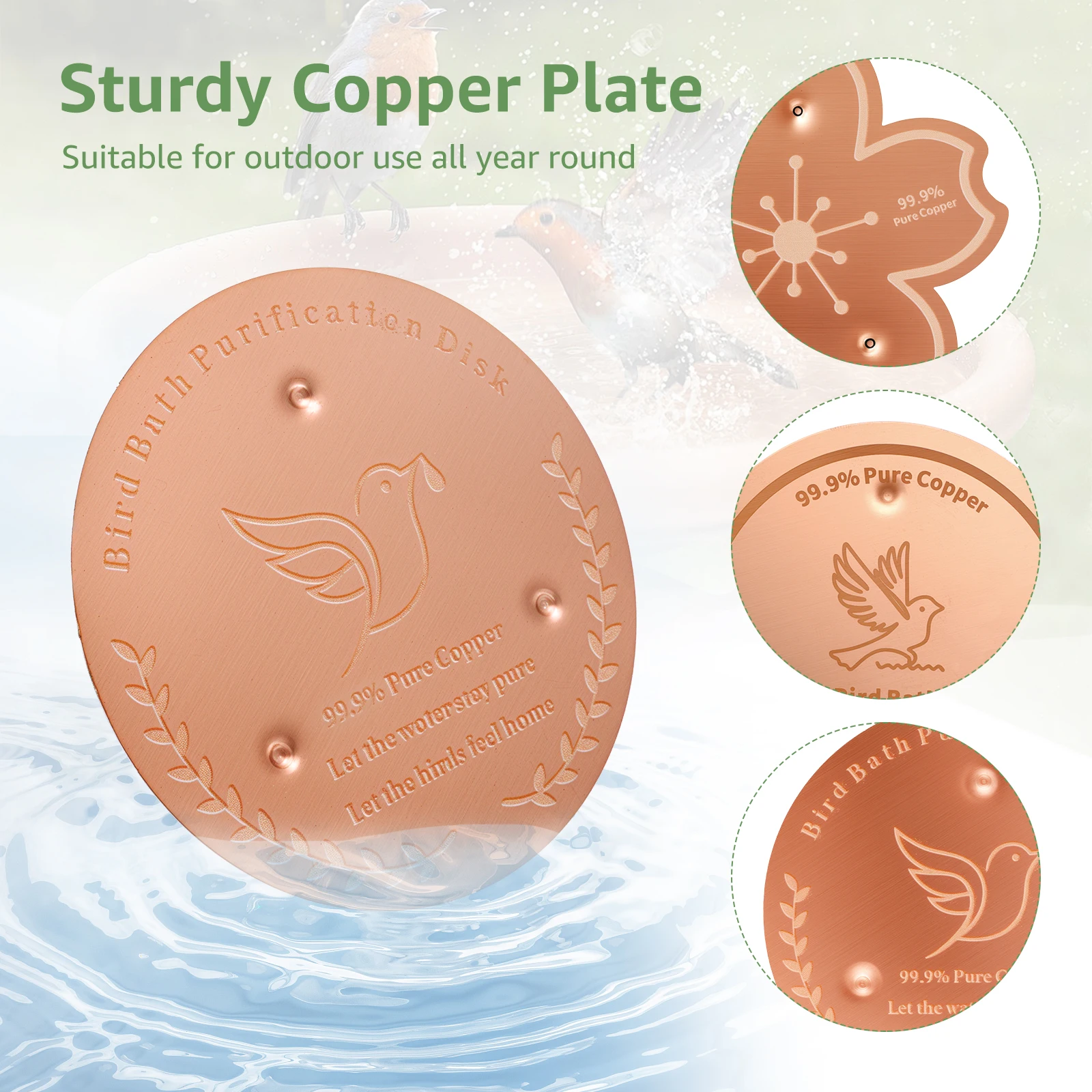 Disco de Cobre 99,9% Puro para Bebedouro de Pássaros com Purificação de Água - Imagem 3