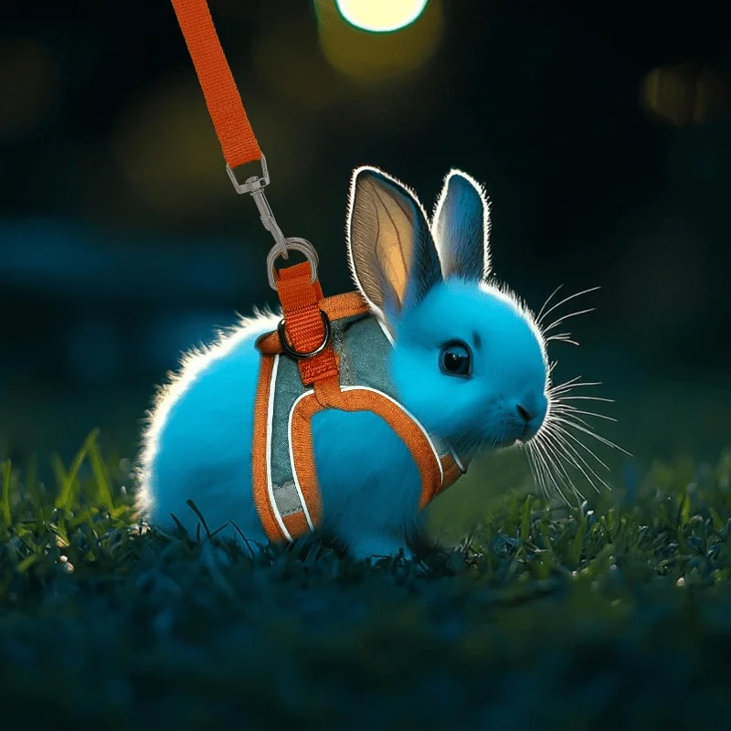 Arnês e Guia para Coelhos Ajustável de Camurça Refletiva Laranja - Image 5