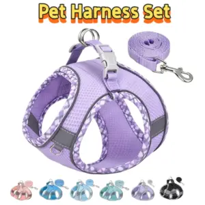 conjunto peitoral e guia refletivo para cães