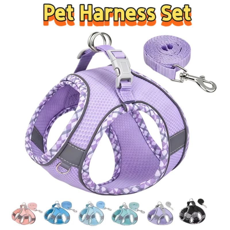 conjunto peitoral e guia refletivo para cães
