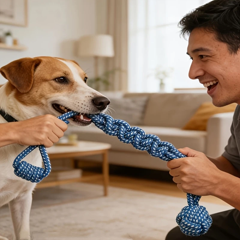 Brinquedo para Cães Bola de Corda de Algodão com Nó para Filhotes - Imagem 4