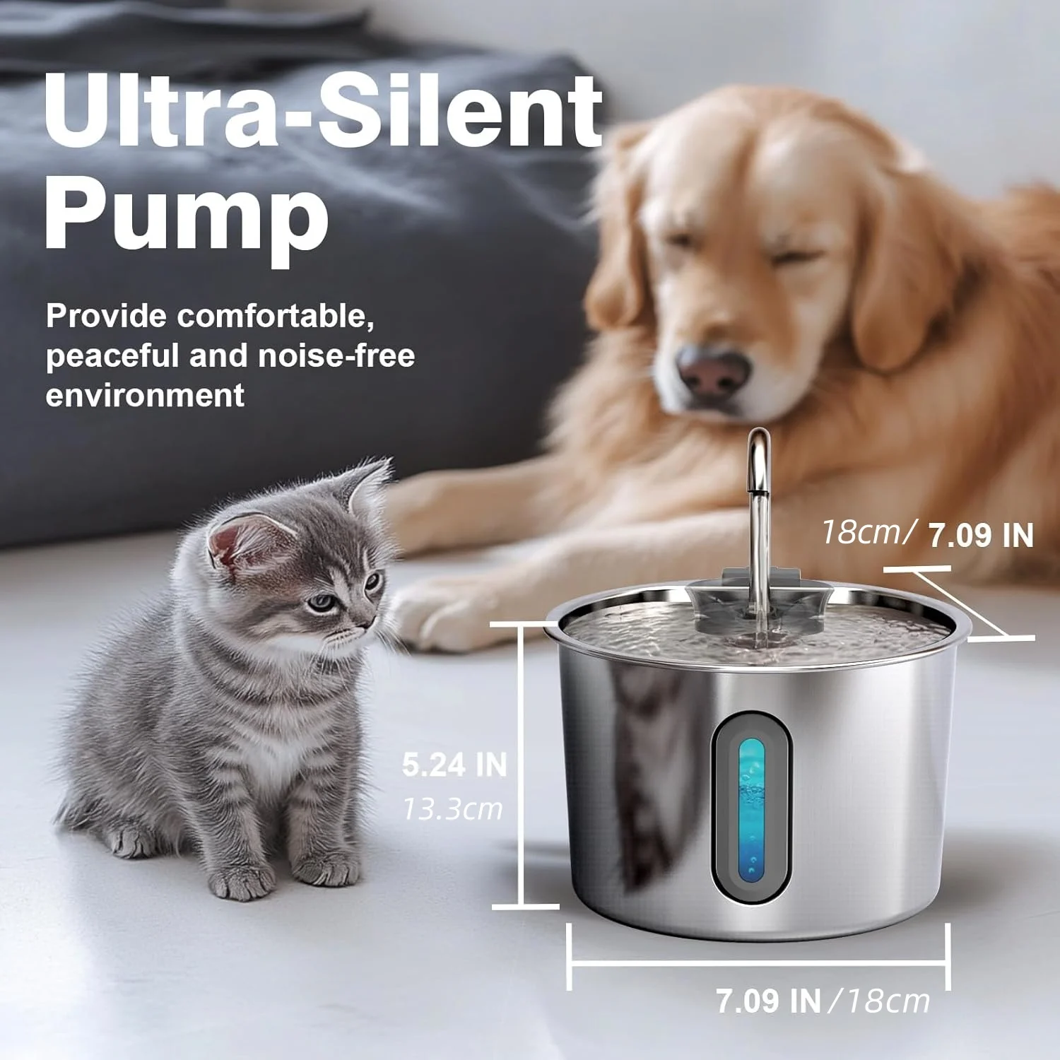 Fonte de Água para Cães e Gatos de Inox 2,2 L com Filtro de 3 Estágios - Imagem 3